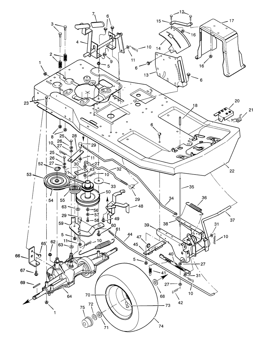 Motion Drive Diagram and Parts List for 30577X7A  Briggs and Stratton Lawn Tractor